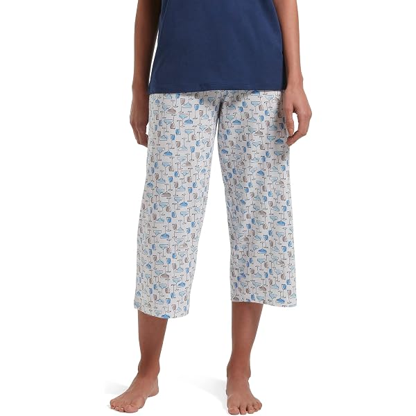 thumbnail image 2 of HUE Women's Flounce Hem Pajama Set - Printed Knit Short Sleeve Tee & Pant 2 of 9