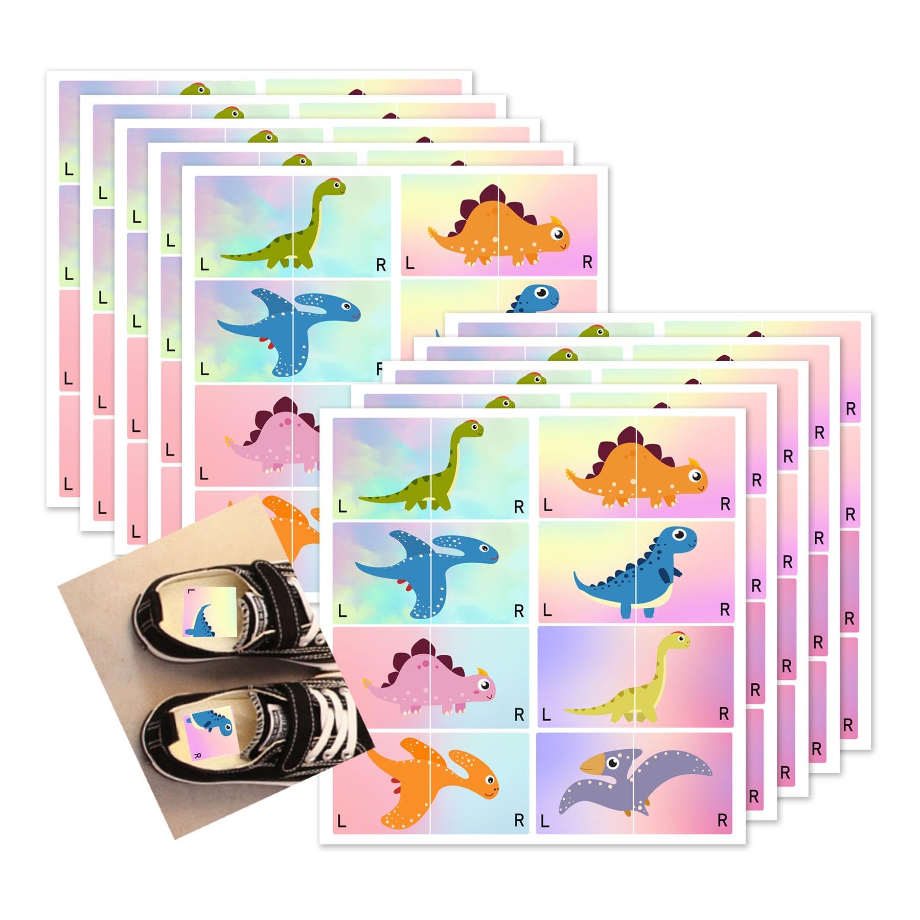 Well Tile Kids Cute Right Left Dinosaur Stickers 1.37 x 1.5 Inch - Cartoon Dinosaur Sole Sticker Children Boys Girls Shoes Stickers for Early Learning 40 Pairs