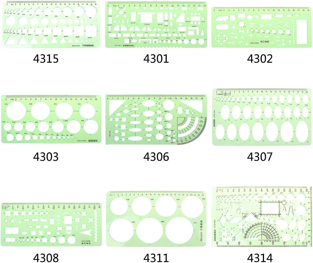 Set 7 Righelli Geometrici Multifunzione - Stencil Per Disegno, Matematica E Tecnica, In Plastica Durevole - Foto 11