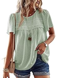Falechay Plus Size Tops for Women Swiss Dot Solid