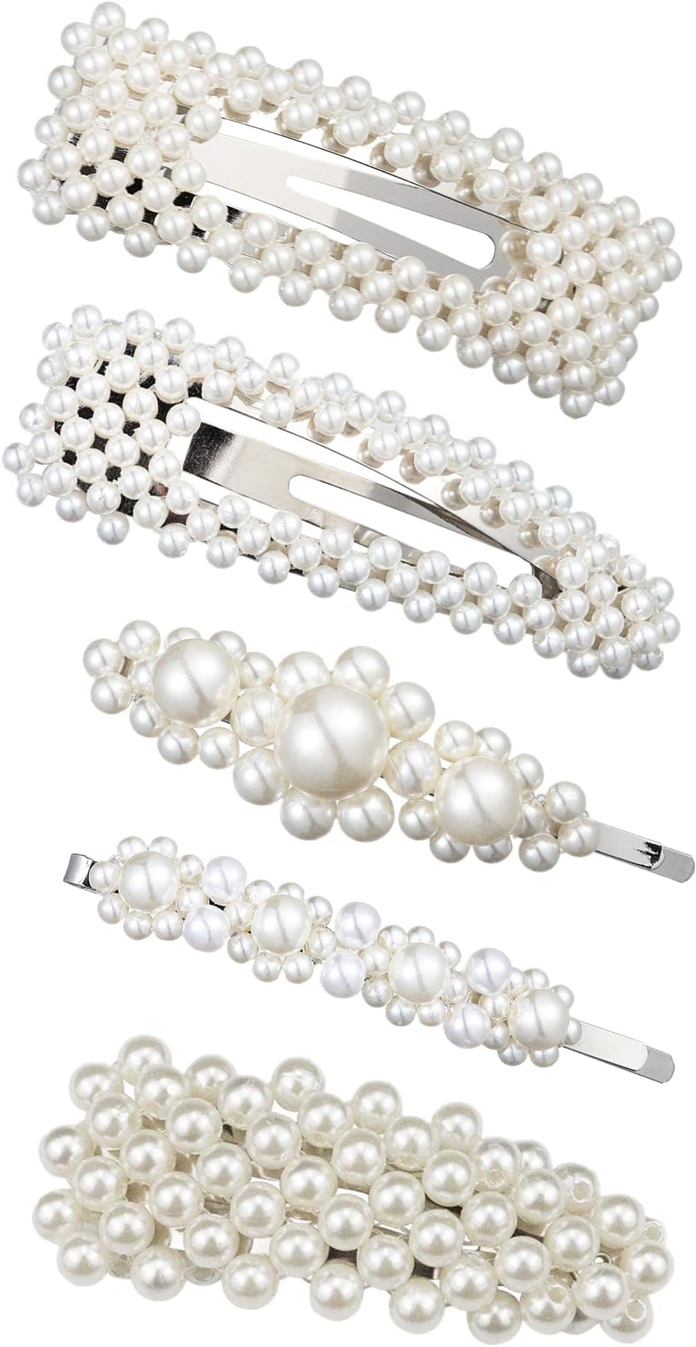 NNIOV 5PCS Silver Pearls Hair Clips for Women Girls Baby- Large Bows/Clips/Ties for Birthday Valentines Day Mothers day Gifts Bling Hair Pins Headwear Barrette Styling Tools Accessories