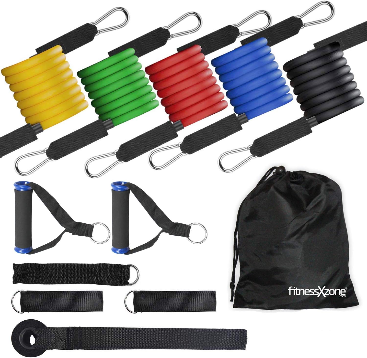 fitnessXzone Yoga Resistance Bands Set - Latex Dipped Strong Metal Carabiner Hooks Booty Work Out Bands For Squat Glute Pilates Thighs Fitness Crossfit Stretching Strength Training