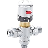 Fyeer 3-Way Thermostatic Mixing Valve, DN15 Temperature Control Bathroom Faucet and Shower Water Mixer Valve G1/2 NPS Male Co