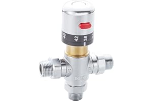 GANGANG Thermostatic Mixing Valve with G1/2 Thread, Shower Mixing Valve Temperature Control Valve