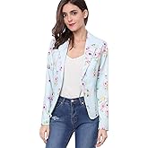 Allegra K Women's Work Casual Fitted Blazer Notch Lapel Printed Open Front Suit Jacket
