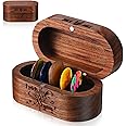 Lukmaa Fathers Day Gifts Dad Gifts Black Walnut Guitar Pick Holder with 1 Wooden and 6 Celluloid Picks in 3 Thicknesses, Exquisite Guitar Accessories Gifts for Father, Musicians, Music Teachers