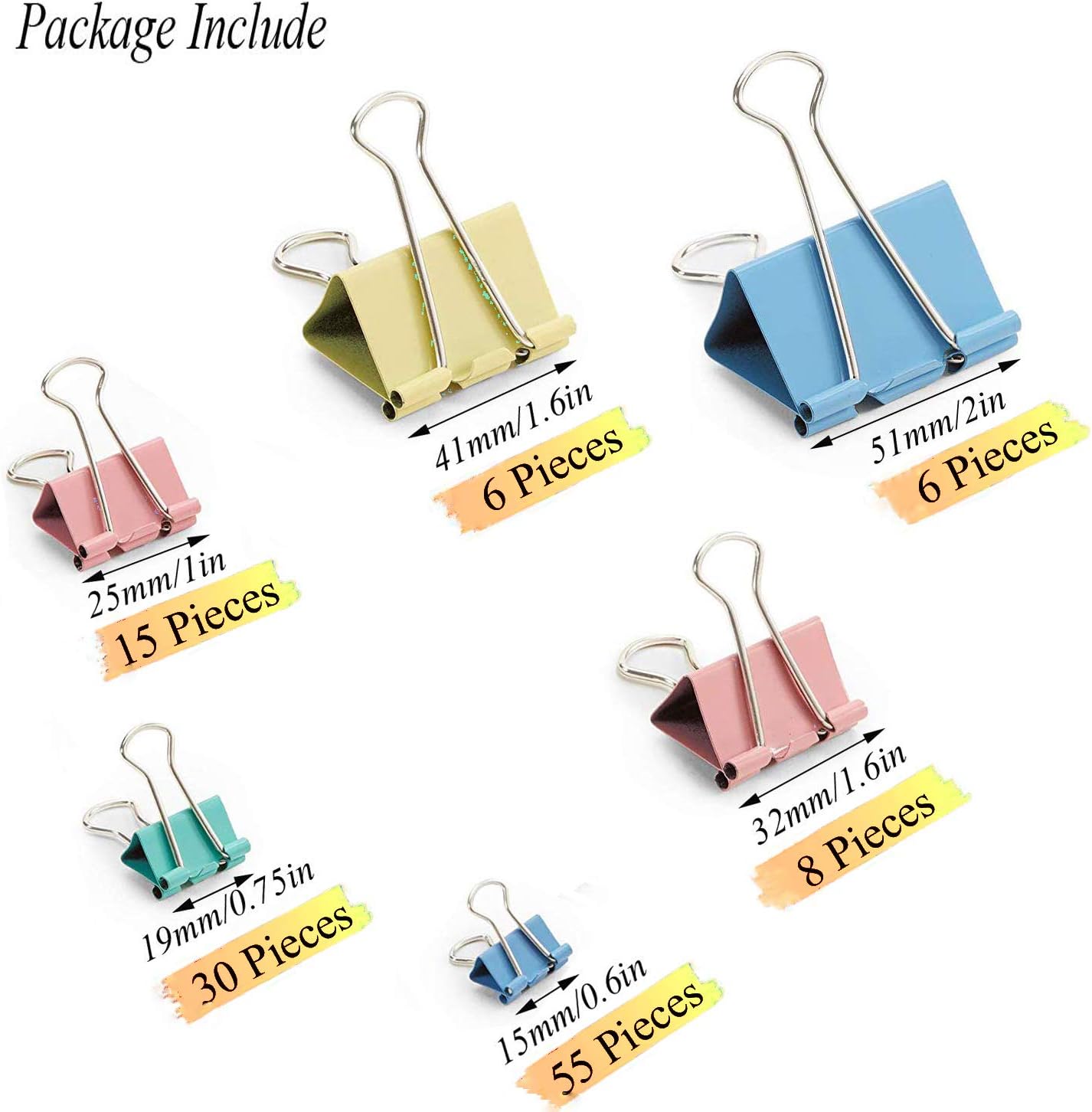 120 Pack Assorted Binder Clips, Binder Clip Assortment with 6 Different