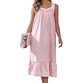 Viakeo 100% Cotton Nightgowns For Women Sleeveless Night Gown Long Sleep Dress With Pockets
