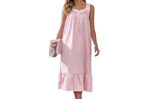 Viakeo 100% Cotton Nightgowns for Women Sleeveless Night Gown Long Sleep Dress with Pockets