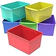 Storex Extra-Large Book Bin, Interlocking Plastic Organizer for Home, Office and Classroom, Assorted Colors, (71126E06C) (Pack of 6)