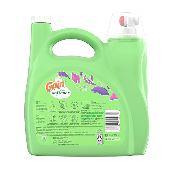 GAIN LIQUID FABRIC SOFTENER, MOONLIGHT BREEZE SCENT, 140 FL OZ, 190 LOADS, SMOOTH TOUCH – SOFTNESS YOU CAN FEEL