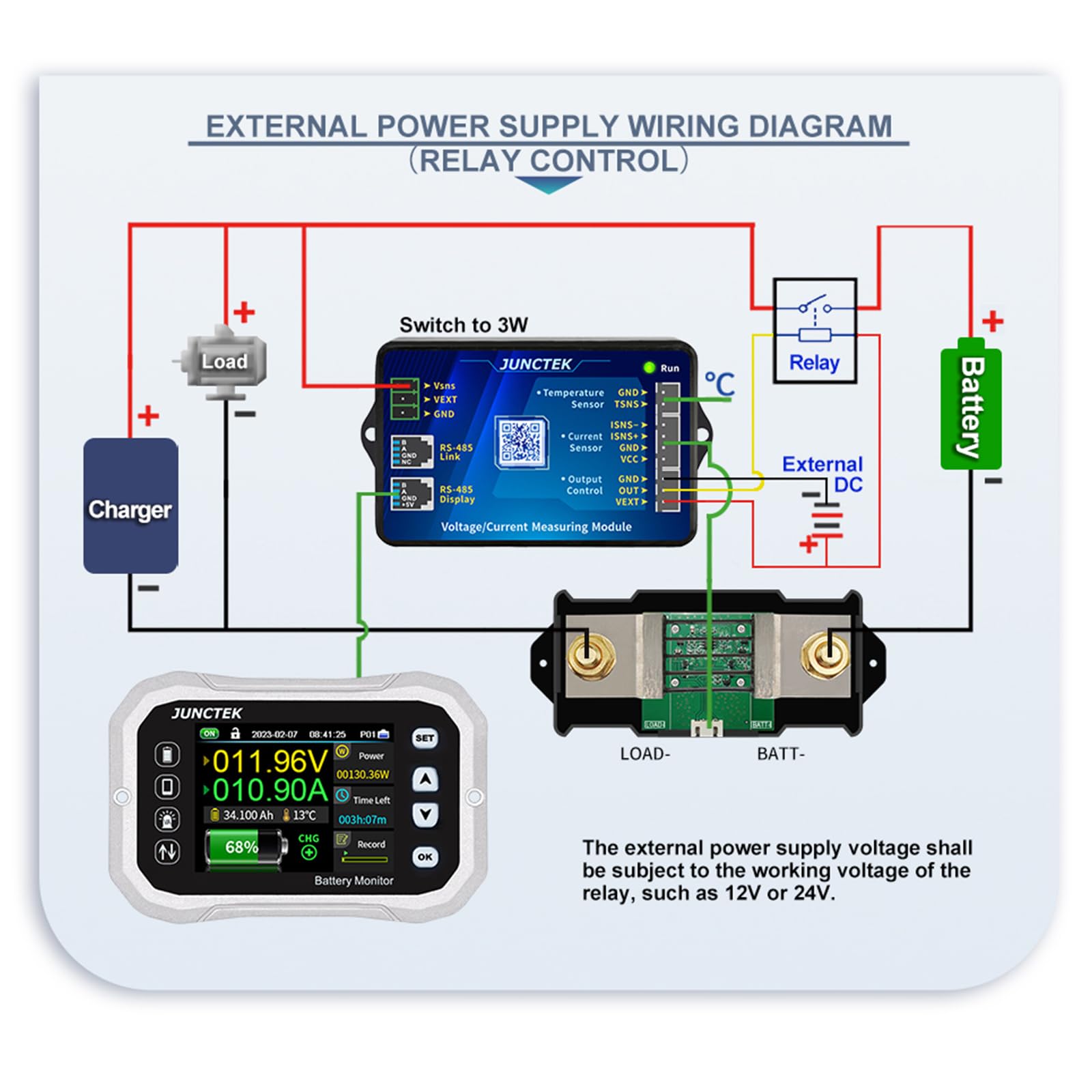 JUNTEK Battery Monitor Bluetooth KG140F DC 0-120V 100A 400A Tester Voltage Current VA Battery Coulomb Meter Capacity Indicator
