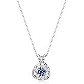 Amazon Collection Created Gemstone and 1/10 CT TW Lab Grown Diamond Love Knot Pendant Necklace with Box Chain in Platinum Over Sterling Silver, 18"+ 2" Extender