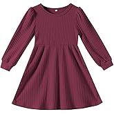 Kionio Toddler Girl Long Sleeve Dress Baby Ribbed Knit Sweater Dresses A Line Fall Winter Kids Clothes Casual