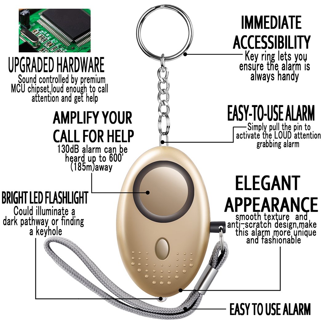 130db Personal Alarm Keychain, 3 Pack SOS Emergency Self Defense Safety Alarm Keychain Siren with LED Flashlight for Women Kids Girls Elderly Night Workers - Hear Up to 600 inch