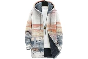 Men's Hooded Sweater Coat Knit Fleece Lined Long Cardigan Jacket with Zip Front Pocket Vintage Casual Zip Up