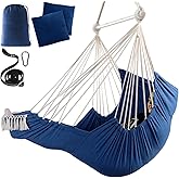 Chihee Hammock Chair Hanging Chair with Foot Rest 2 Cushions Max 500lbs Robust Metal Spreader Bar Collapsible Easy Storage Soft Cotton Swing Chair Strong Strap Iron Carabiner Side Pocket Included