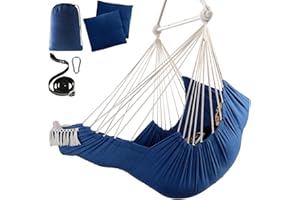 Chihee Hammock Chair Hanging Chair with Foot Rest 2 Cushions Max 500lbs Robust Metal Spreader Bar Collapsible Easy Storage Soft Cotton Swing Chair Strong Strap Iron Carabiner Side Pocket Included