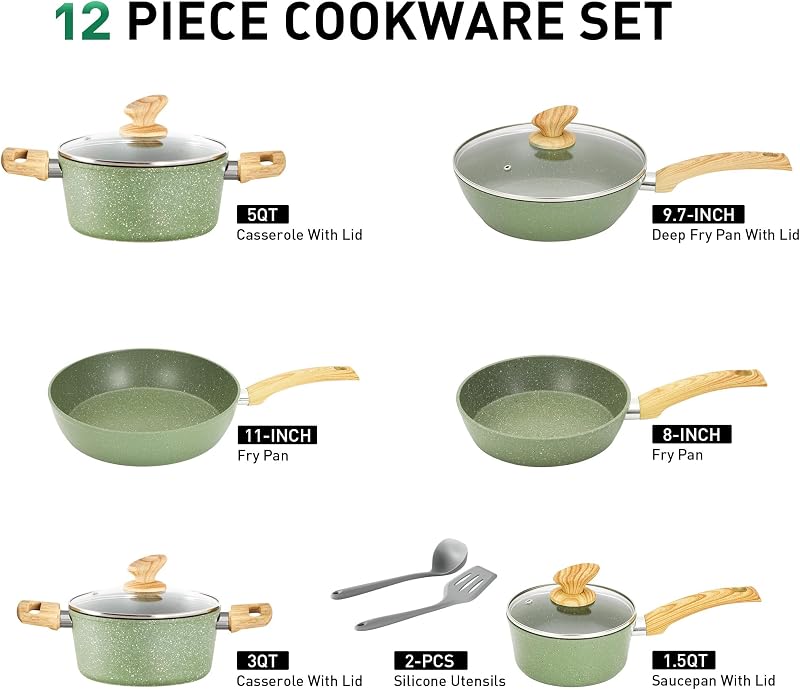 Kitchen Academy Topfset 12tlg Antihaft-Versiegelung Kochgeschirr Set