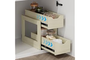 Landmok Pull Out Drawers For Cabinets, 9.7" W x 21.65" D x 17" H Slide Out Wooden Pull out Drawers, 2-Tier, Heavy-Duty Base B
