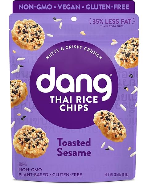 DANG THAI RICE CHIPS | GLUTEN FREE, SOY FREE & PRESERVATIVE FREE RICE CRISPS, HEALTHY SNACKS MADE WITH WHOLE FOODS (TOASTED SESAME, 3.5 OUNCE (PACK OF 1))