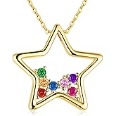 14K Gold Celestial Necklace for Women, Gold Plated Multi Color Cubic Zirconia Pendant Jewelry Adjustable Dainty Chain Gift