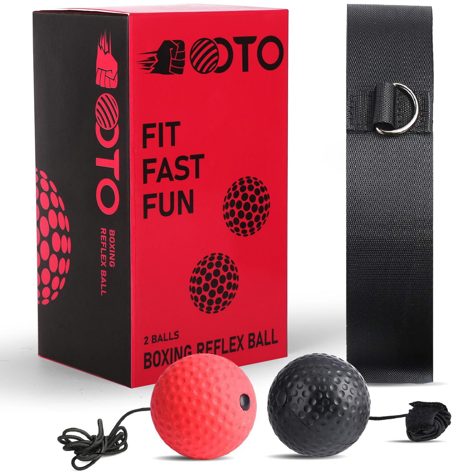 OOTO Upgraded Boxing Reflex Ball - MMA Speed Training for Adults & Kids - Hand Eye Coordination & Fitness (Black)
