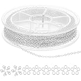 KFHENSOMR 9.8Ft Stainless Steel Jewelry Chains for Jewelry Making, 1.5mm Metal Silver Necklace Link Cable Chains with 10 Lobster Clasps and 30 Open Jump Rings for Men Women DIY Craft Earring Bracelet