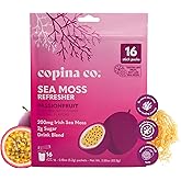 Organic Irish Sea Moss Powder 200mg Packets for Gut Health and Immune Support - Passionfruit Flavored Seamoss Drink with Coconut Water for Hydration, Muscle Recovery - 16 Stick Packs