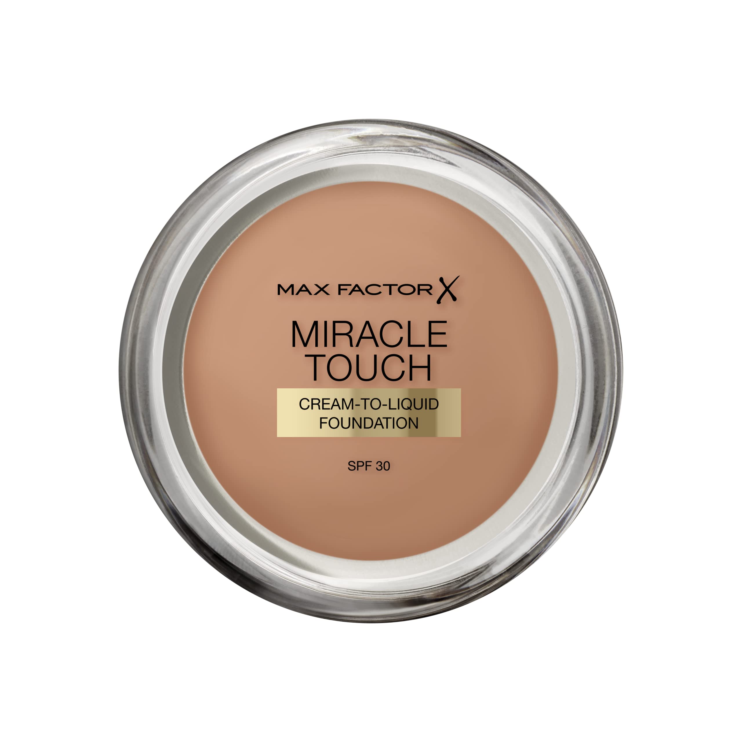 Max Factor Miracle Touch Perfecting Foundation, Caramel, Full Coverage, Lightweight and Moisturising Effect with Hyaluronic Acid and SPF 30 Formula, 11.5 g