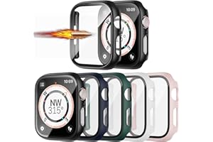 5 Pack Case with Tempered Glass Screen Protector for Apple Watch 41mm Series 9 Series 8 Series 7,JZK Hard PC HD Full Cover Protective Guard Bumper for iwatch Series 9/8/7 41mm Accessories