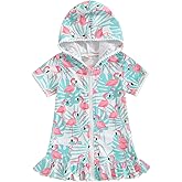 Licupiee Girls Hooded Zip Terry Coverups Swimsuit Kids Baby Girl Floral Print Short Sleeve Swim Cover-Up Swimwear