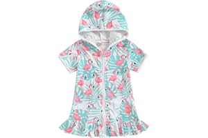 Licupiee Girls Hooded Zip Terry Coverups Swimsuit Kids Baby Girl Floral Print Short Sleeve Swim Cover-Up Swimwear