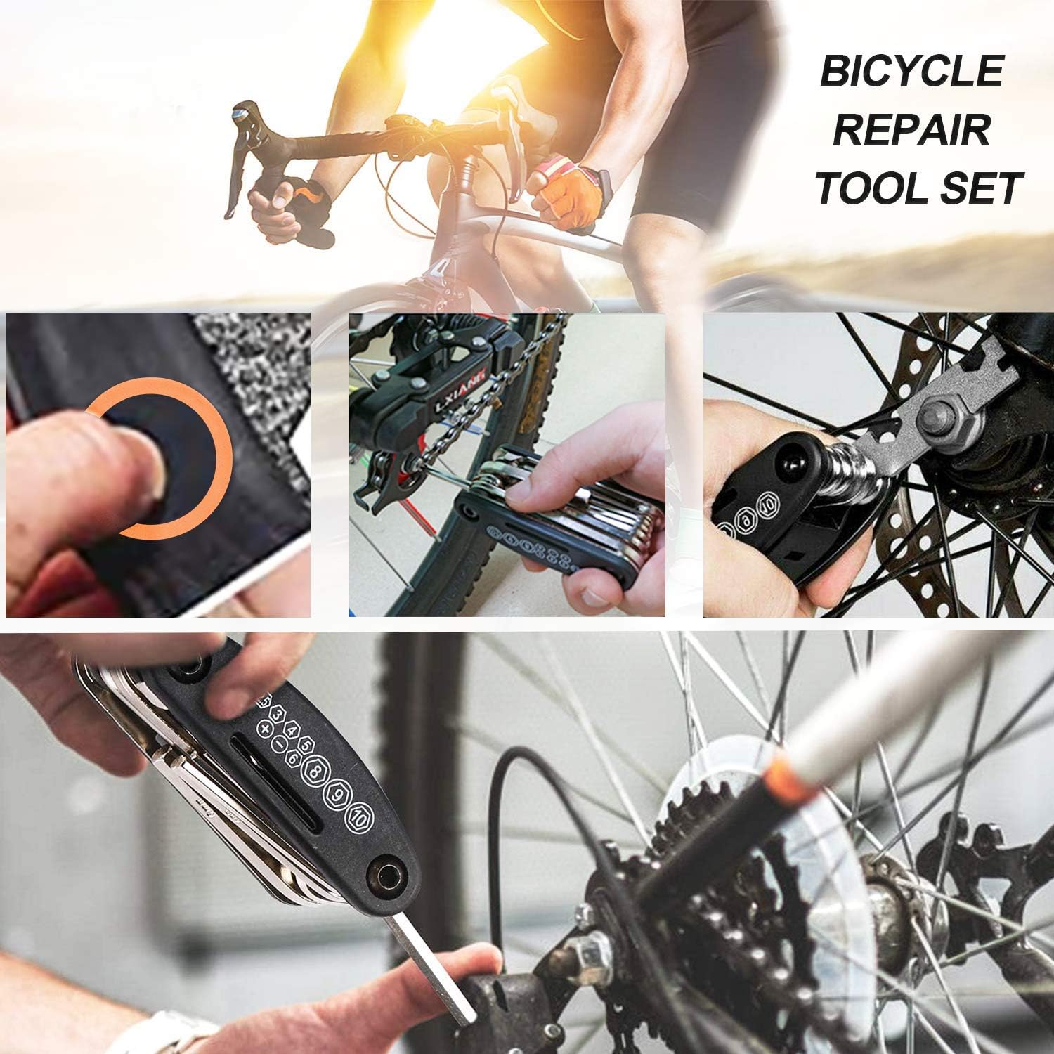 GORNORVA 16 in 1 Multi-Function Bike Bicycle Cycling Mechanic Repair Tool Kit with 2 pcs Tire Pry Bars Rods Portable Tools Bag with Tire Patch Lever, Self-Adhesive Bicycle Patch with a Pair of Gloves : Sports & Outdoors