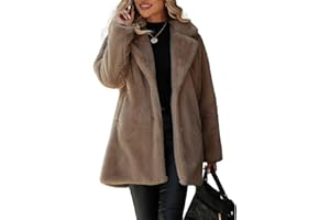 Vipwest Women's Faux Fur Long Coat Button Down Lapel Fleece Sherpa Jacket