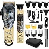 BESTBOMG® Hair Clippers & Trimmer Ceramic T-Blade Cordless Haircut Sets Rechargeable with 10 Guide Combs & for Men/Father/Husband/Boyfriend