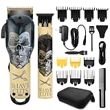 BESTBOMG® Hair Clippers & Trimmer Ceramic T-Blade Cordless Haircut Sets Rechargeable with 10 Guide Combs & for Men/Father/Husband/Boyfriend