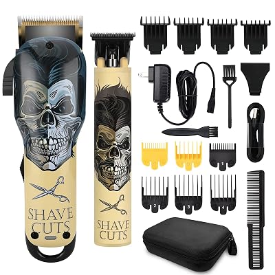 BESTBOMG® Hair Clippers & Trimmer Ceramic T-Blade Cordless Haircut Sets Rechargeable with 10 Guide Combs & for Men/Father/Husband/Boyfriend