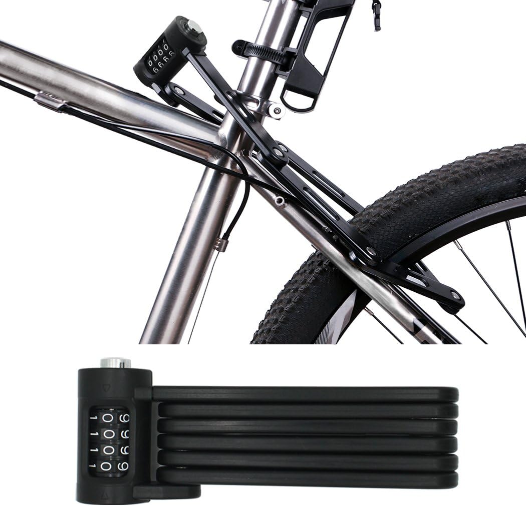 FLYDEER Universal Folding Bike Lock Steel Portable Chain Lock Heavy Duty 6 Joints Bicycle Lock Anti-Theft Bike Password Lock with Storage Mounting