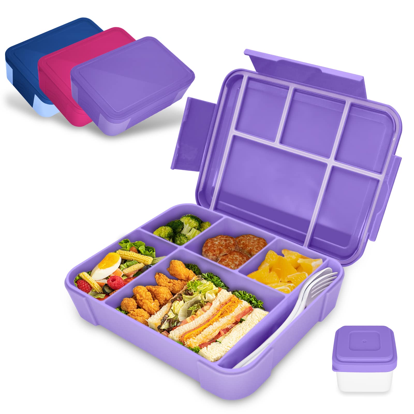 IJIAMY Bento Lunch Box Kids, Bento Box Lunch Box Adults with 5 Compartments and 1 Salad Dressing Containers, Snack Box for Kids and Adults Work School (Purple)