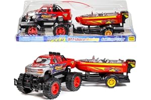 KidPlay Products Path Blazer Friction Power Monster Truck Speed Boat Hauler with Trailer