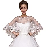 XUYUH Wedding Shawl Women Floral Lace Wedding Cape Shawl Wrap for Rhinestone Bridal Capelet S, 100x45cm, Beige White