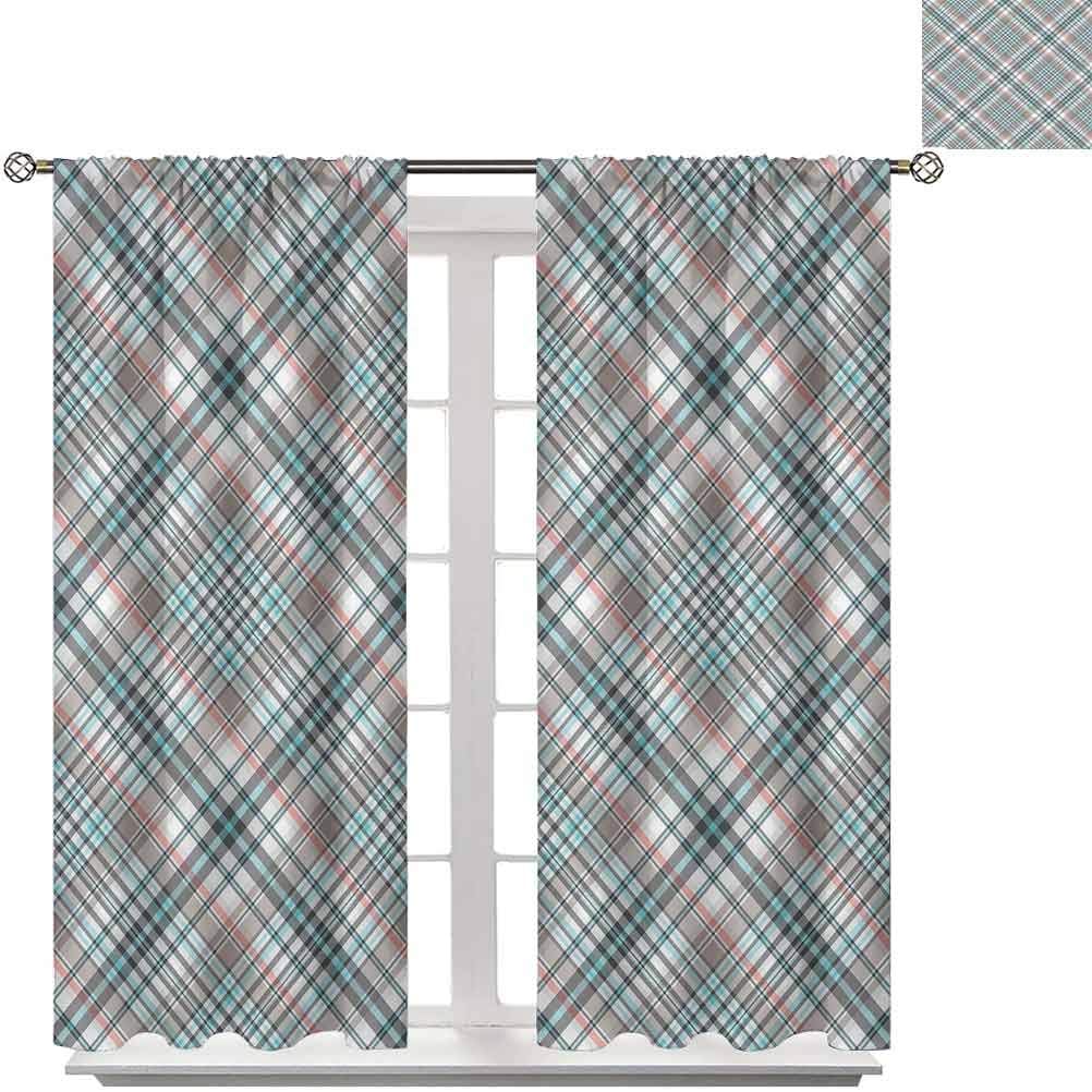 Living Room Curtains W107 x L72,Adjustable Tie Up Shade Rod Pocket Curtain Checkered,Traditional