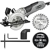 Inequalit Corded Mini Circular Saw 6A Compact Saw with 2x 4‑1/2" Blades | 5200RPM, Bevel Cut 0-45&deg;, Rip Guide, Soft Rubber Handle, Vacuum Adapter, Hand Power Tool for Wood, PVC, Drywall