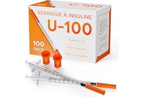 U-100 0.5ml Insulin 31G Syringes 1/4 Inch (6mm) with Needle, Individually Wrapped, Pack of 100