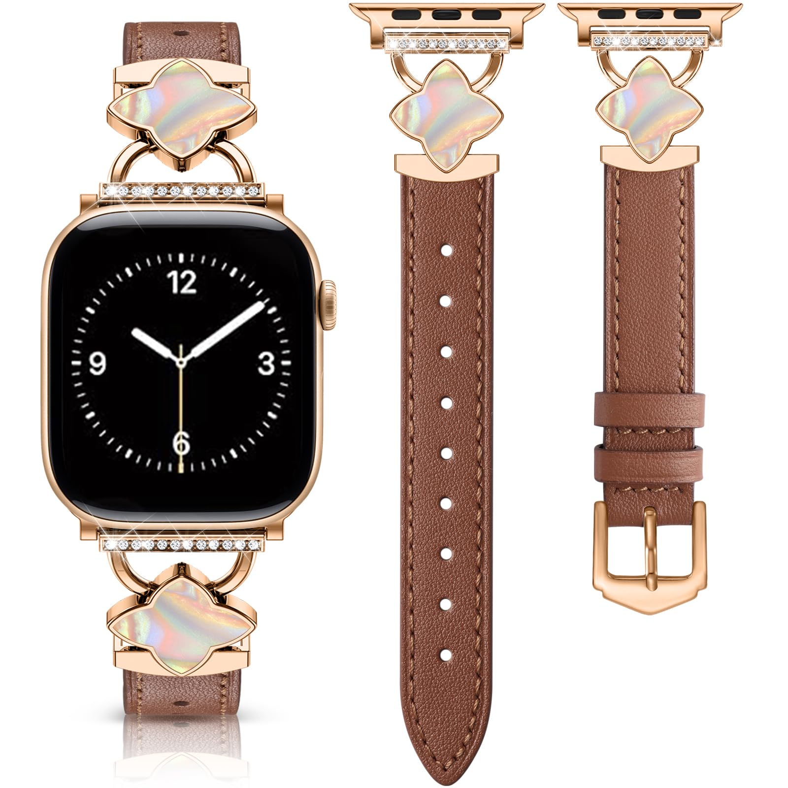 Omnillert Leather Bands Compatible with Apple Watch Band 40mm 38mm 41mm 42mm 44mm 45mm 46mm Women, Top Grain Genuine Thin Leather Strap Wristband for iWatch Series 11 10 9 8 7 6 5 4 3 SE Ultra, Brown
