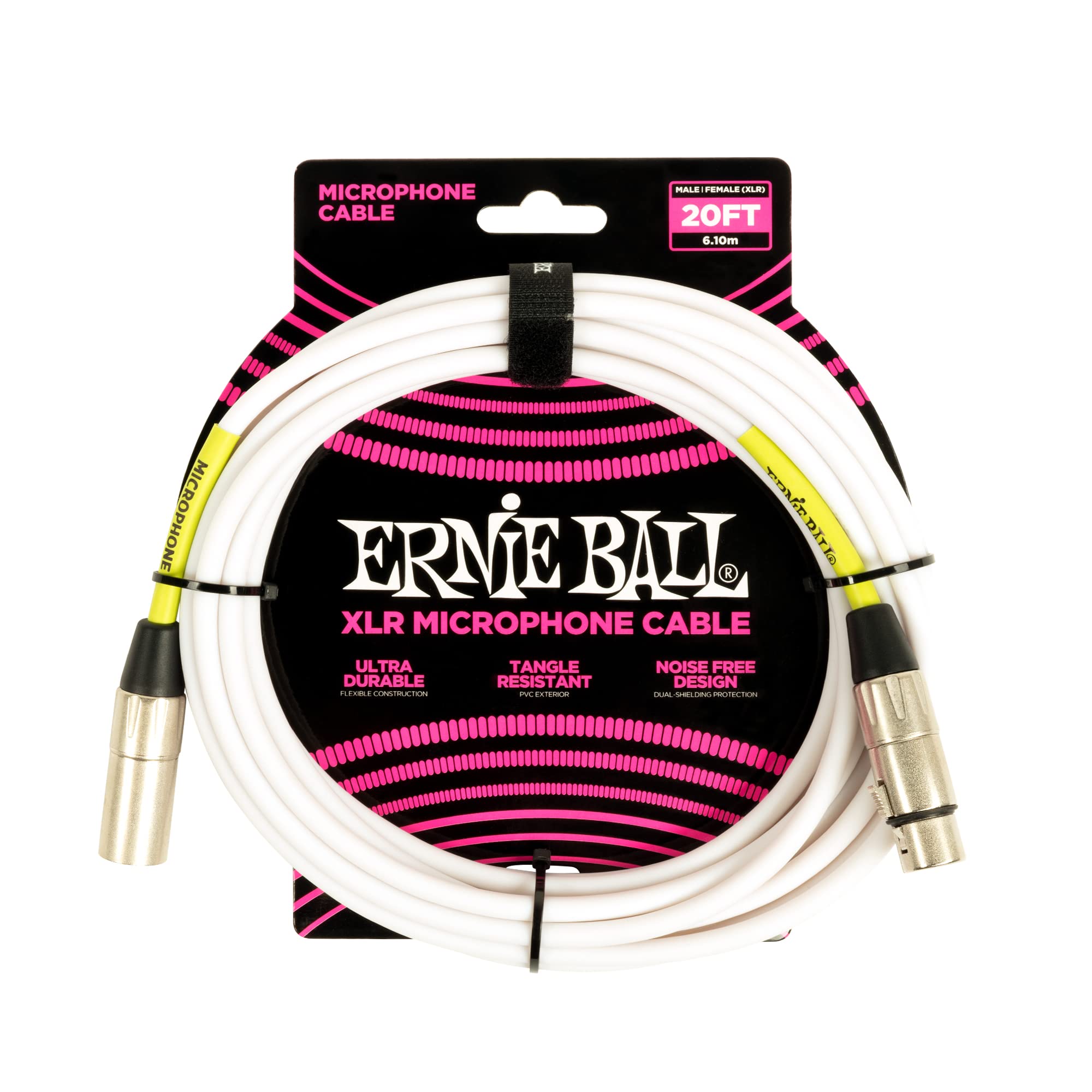Ernie Ball 20' Male Female XLR Microphone Cable White