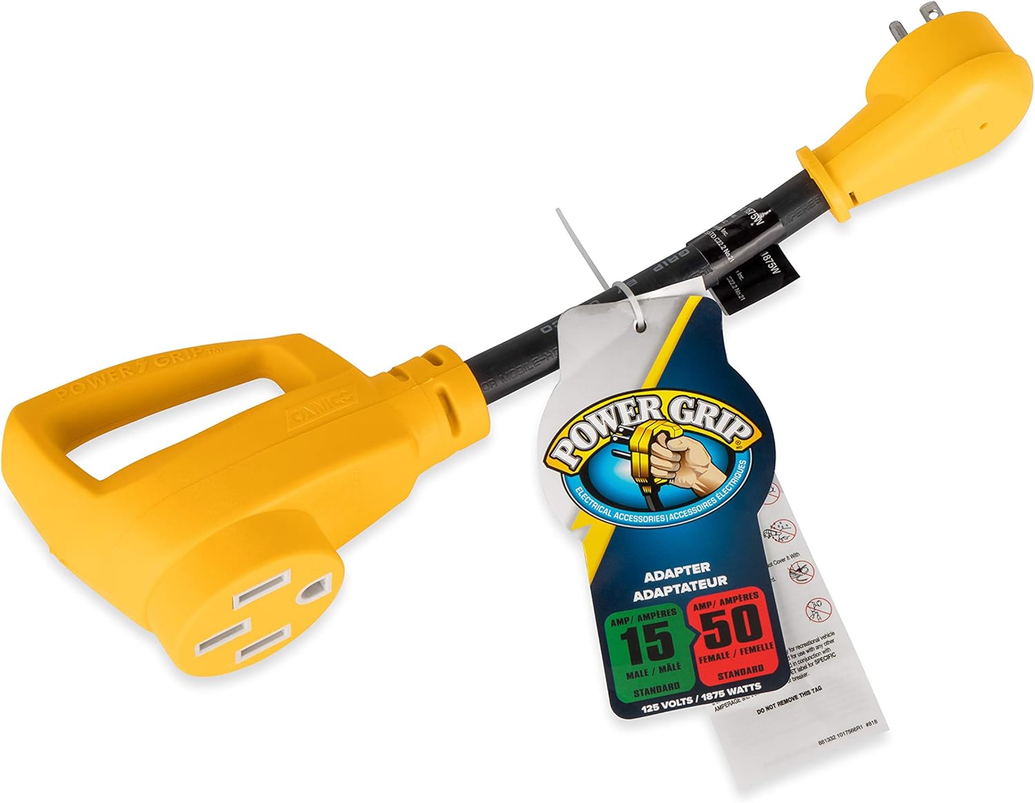 Camco RV Dogbone Electrical Adapter With Easy PowerGrip Handle, 30 Amp Male to 50 Amp Female, 18" (3750W/125V) (55185): Automotive