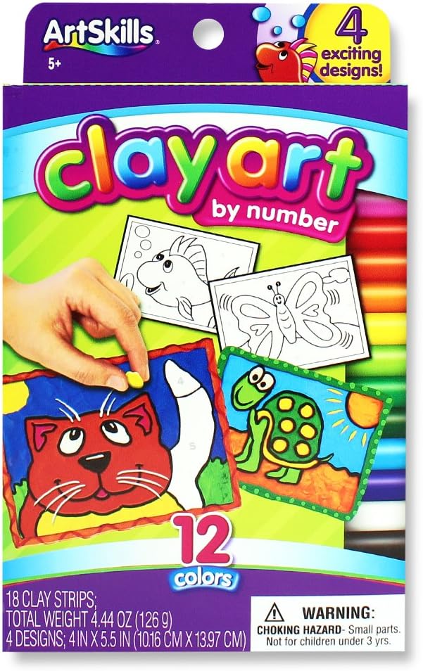 ArtSkills Clay Art by Number, Arts and Crafts Supplies, Strips of Clay, with Included Designs, 4 Count
