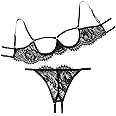 Lilosy Sexy Underwire Floral Lace Sheer Lingerie Set for Women See Through Bra and Panty 2 Piece